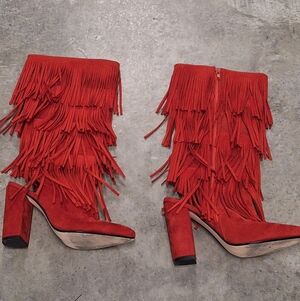 Sling Back Fringe Boots